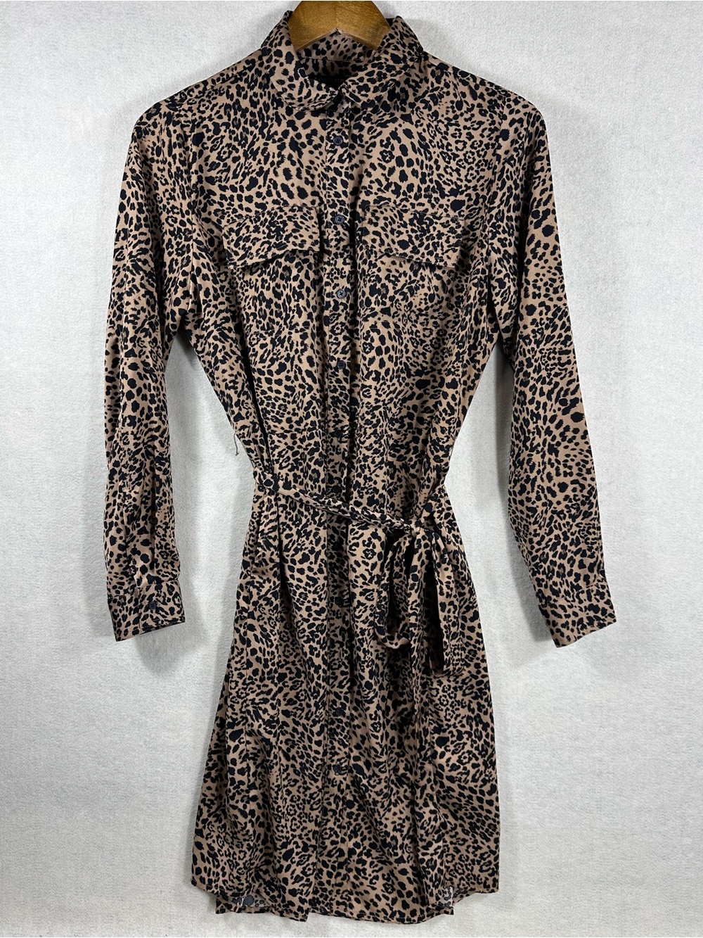 Banana Republic Leopard Print Shirt Dress Belted Pockets Size 6